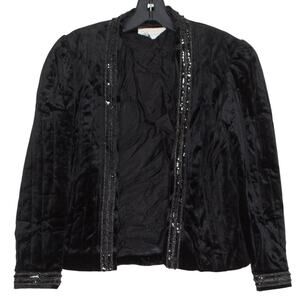 Barad Co Womens Jacket Blazer Vintage Velvet Open Sequins 70s USA Black Small FT